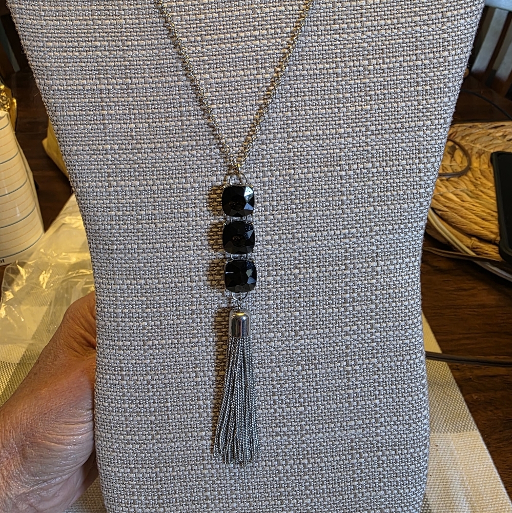 Black Acrylic Tassel Pendant Necklace